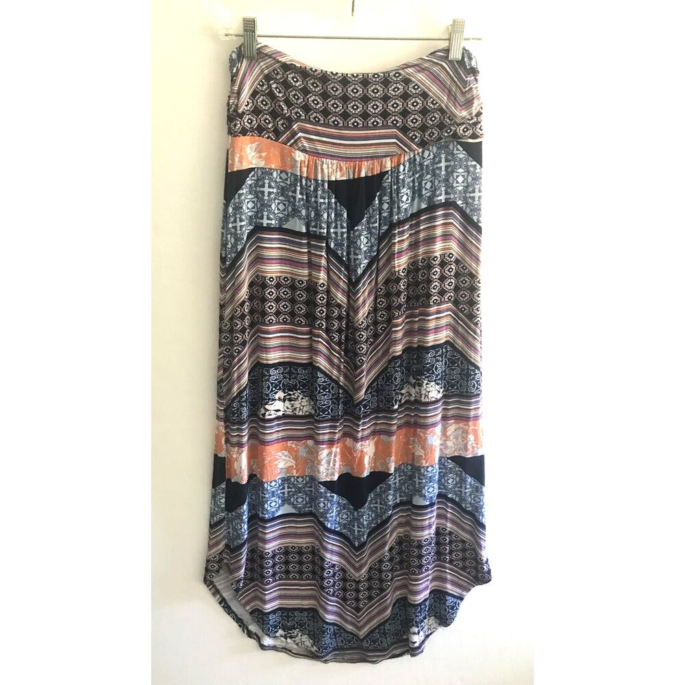 Maeve Boho Navy Multi Print Long Maxi Skirt Women's Size Medium
